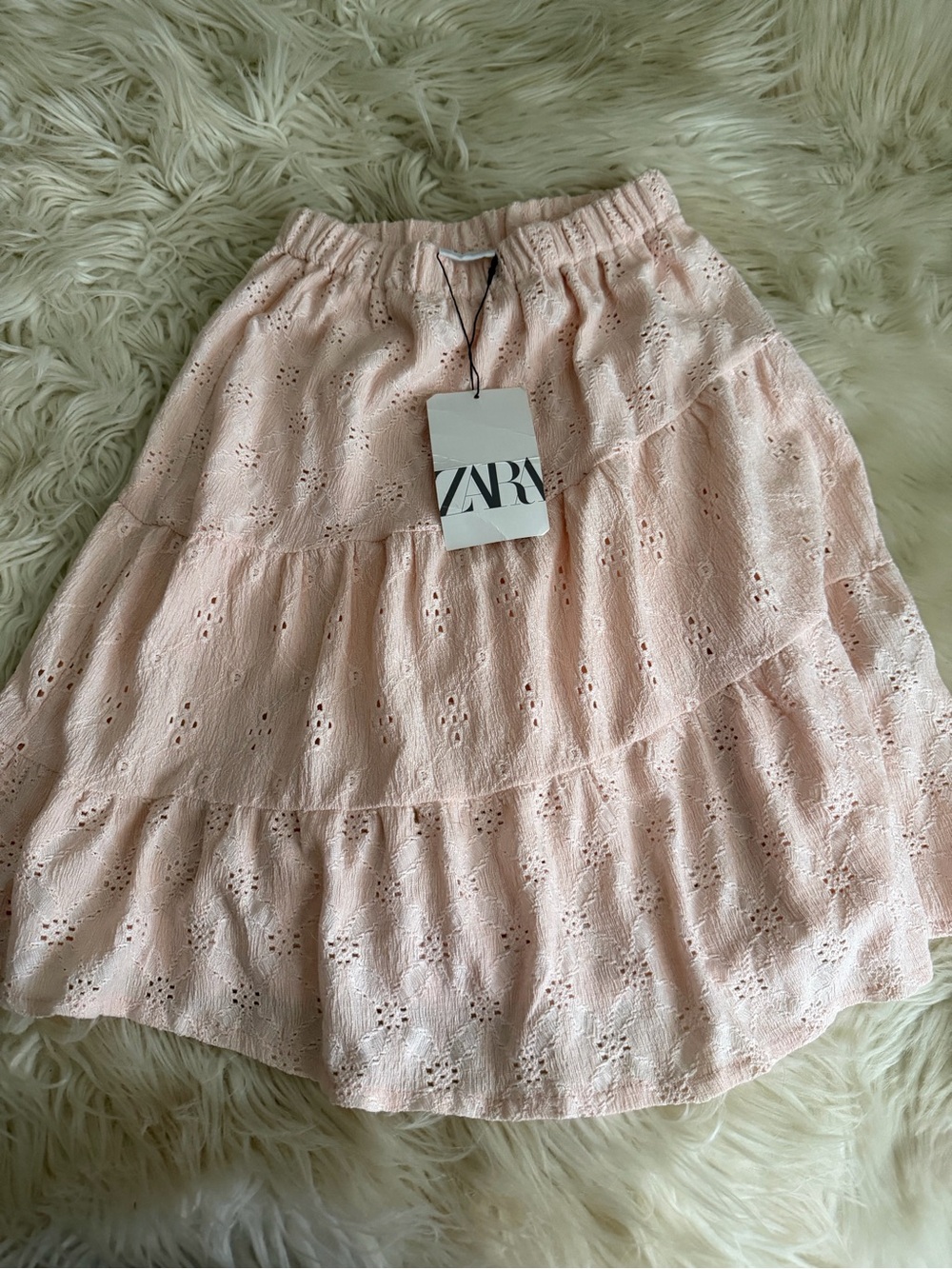 ZARA Girls Pale Pink Eyelet Tiered Skirt